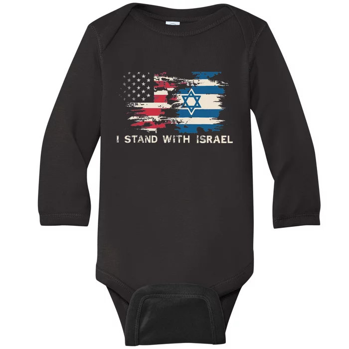 Israeli Flag Jewish Star Of David  I Stand With Israel Baby Long Sleeve Bodysuit