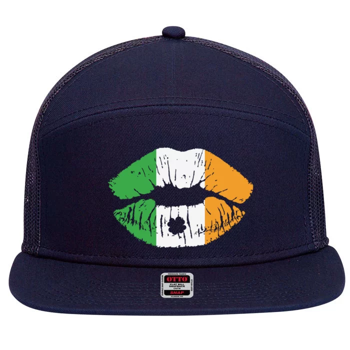 Irish Flag Kissing Lips St Patricks Day 7 Panel Mesh Trucker Snapback Hat