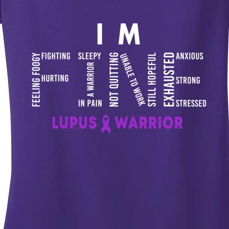 Im Fine Lupus Warrior Lupus Awareness Month Purple Ribbon Women's V-Neck T-Shirt