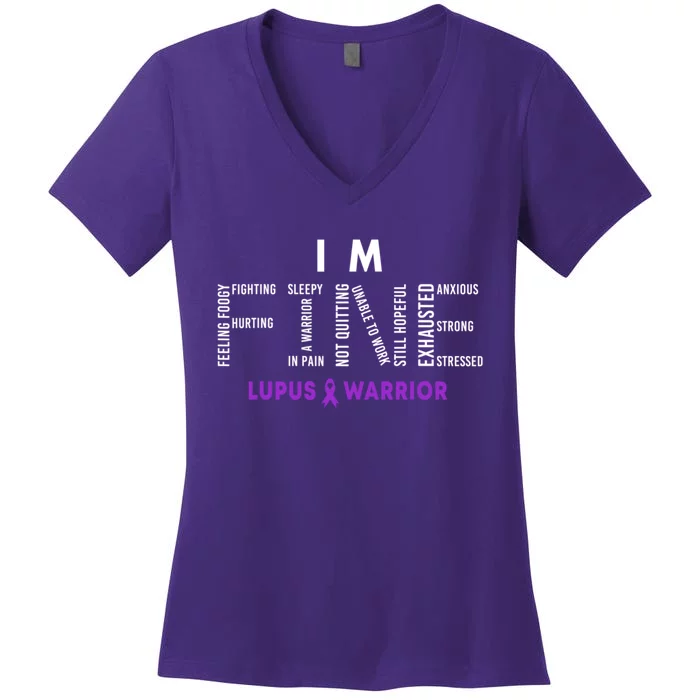 Im Fine Lupus Warrior Lupus Awareness Month Purple Ribbon Women's V-Neck T-Shirt