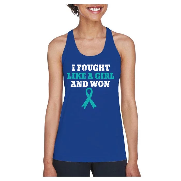 I Fought Like A And Won Ovarian Cancer Survivor Funny Gift Women's Racerback Tank