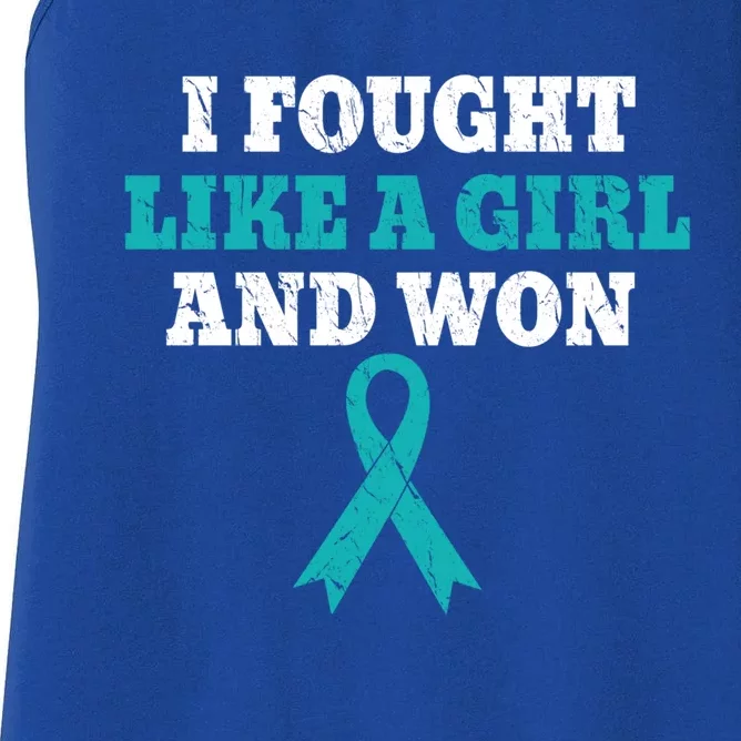 I Fought Like A And Won Ovarian Cancer Survivor Funny Gift Women's Racerback Tank