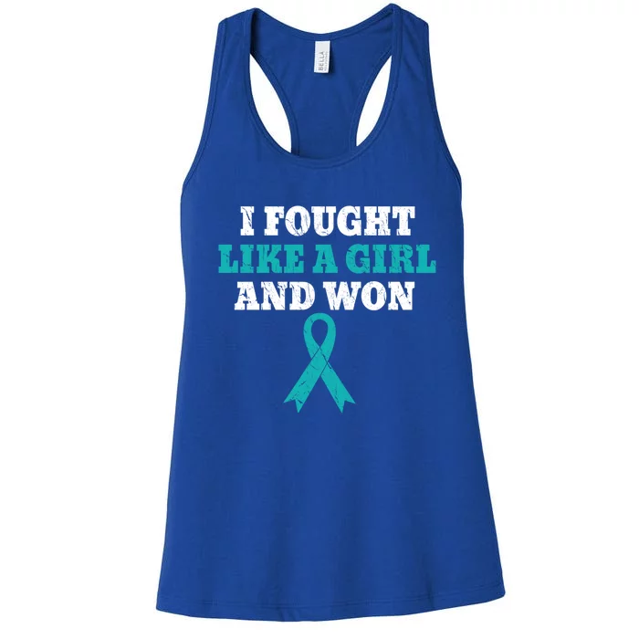 I Fought Like A And Won Ovarian Cancer Survivor Funny Gift Women's Racerback Tank