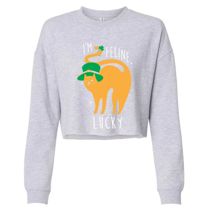 I'm Feline Lucky Funny St Patricks Day Cat Lover Cool Gift Cropped Pullover Crew