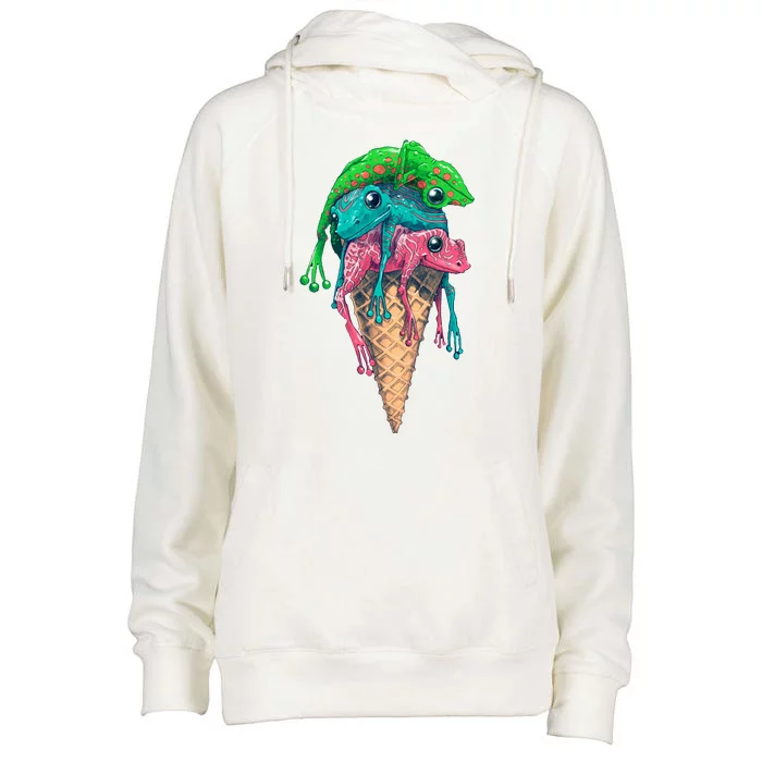 Icecream Frog Lover Food Funny Womens Funnel Neck Pullover Hood