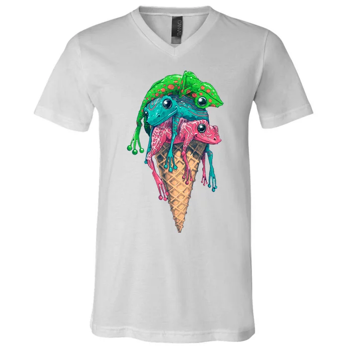 Icecream Frog Lover Food Funny V-Neck T-Shirt