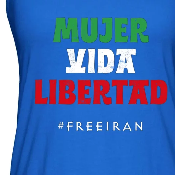 Iranian Flag Life Freedom In Spanish Iranian Protest Funny Gift Ladies Essential Flowy Tank