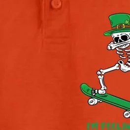 Im Feeling Lucky St Patricks Day Dabbing Skeleton Skateboard Great Gift Dry Zone Grid Performance Polo