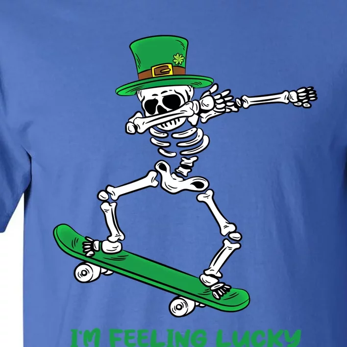 Im Feeling Lucky St Patricks Day Dabbing Skeleton Skateboard Great Gift Tall T-Shirt