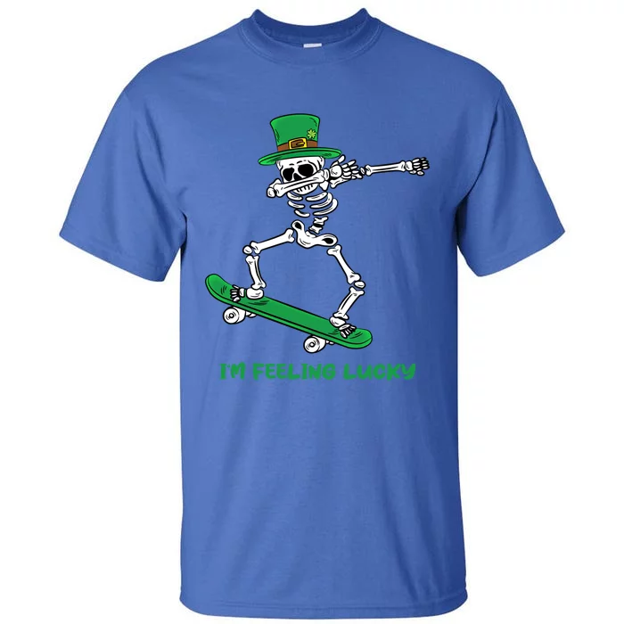 Im Feeling Lucky St Patricks Day Dabbing Skeleton Skateboard Great Gift Tall T-Shirt