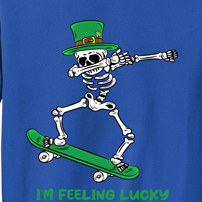 Im Feeling Lucky St Patricks Day Dabbing Skeleton Skateboard Great Gift Tall Sweatshirt