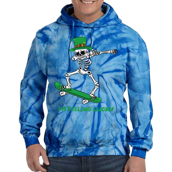 Im Feeling Lucky St Patricks Day Dabbing Skeleton Skateboard Great Gift Tie Dye Hoodie