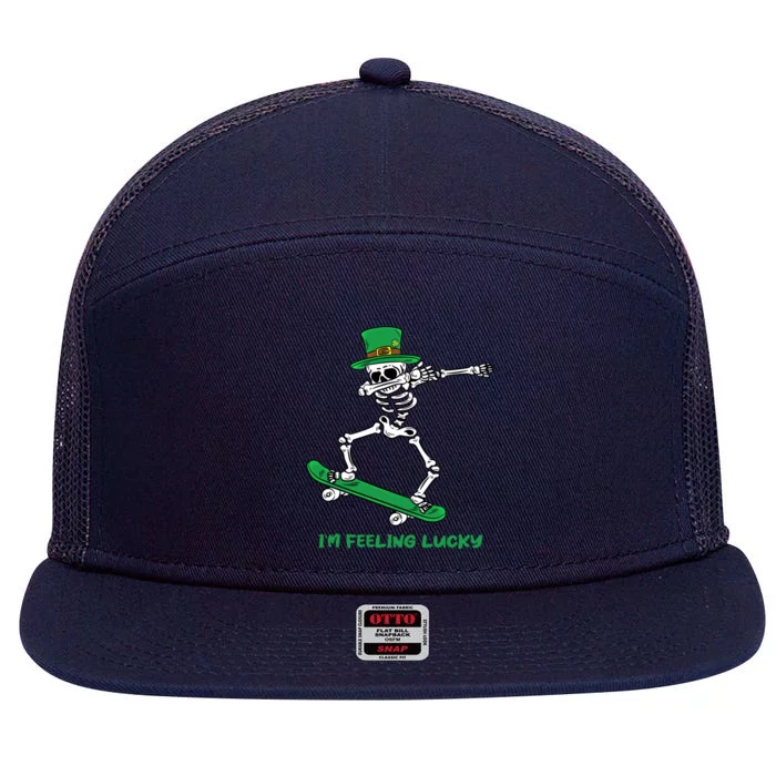 Im Feeling Lucky St Patricks Day Dabbing Skeleton Skateboard Great Gift 7 Panel Mesh Trucker Snapback Hat