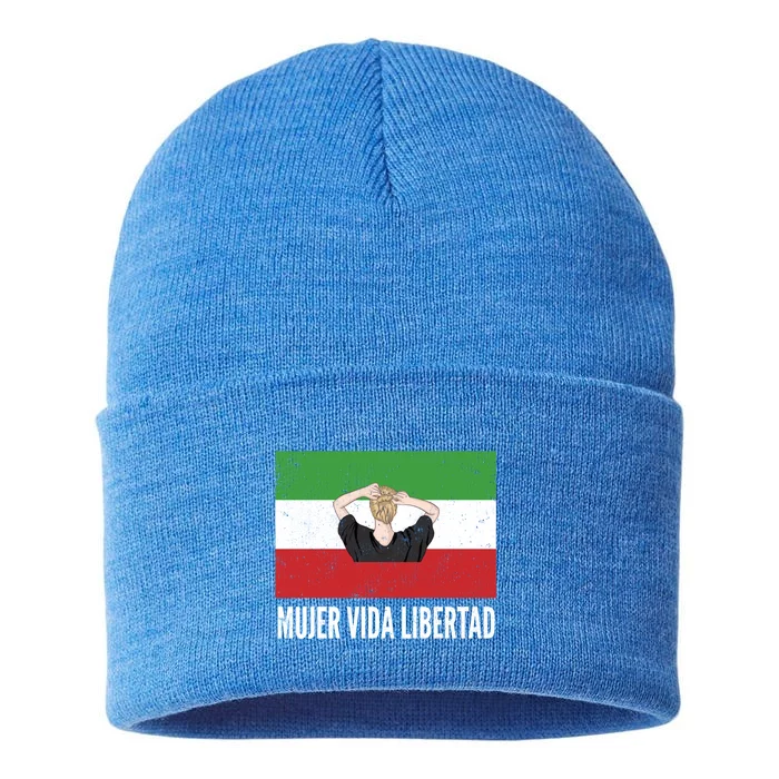 Iranian Flag Life Freedom Spanish Mujer Vida Liberdad Cool Gift Sustainable Knit Beanie