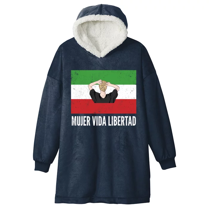 Iranian Flag Life Freedom Spanish Mujer Vida Liberdad Cool Gift Hooded Wearable Blanket