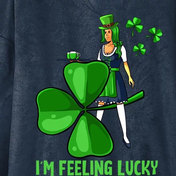 Im Feeling Lucky St Patricks Day Irish Shamrock Clover Gift Hooded Wearable Blanket