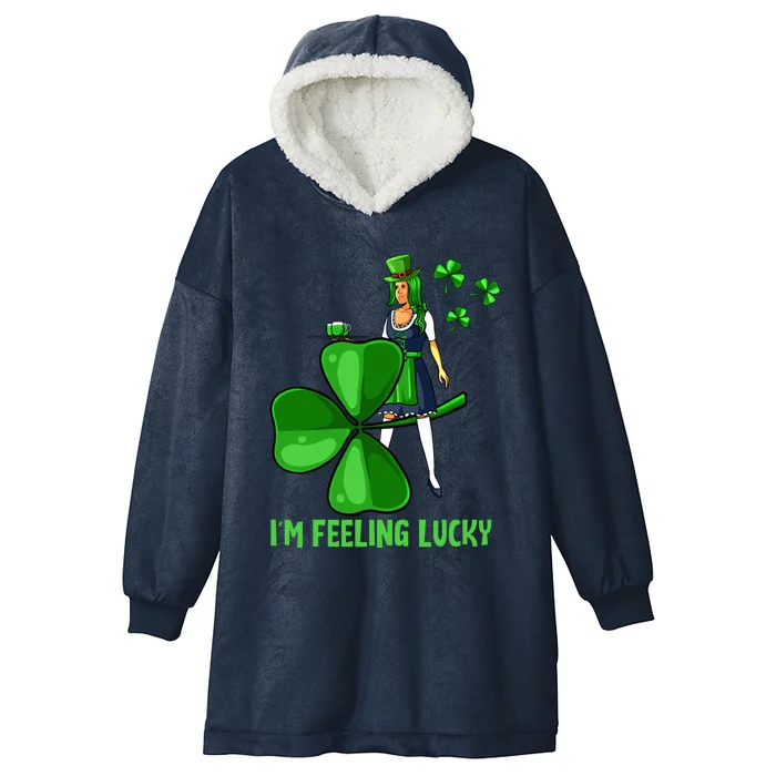 Im Feeling Lucky St Patricks Day Irish Shamrock Clover Gift Hooded Wearable Blanket