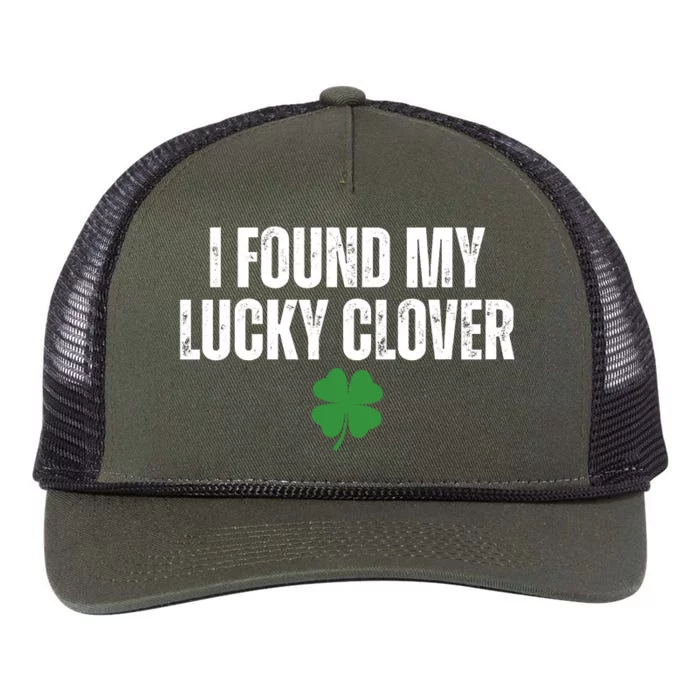 I Found My Lucky Clover St Patricks Day Retro Rope Trucker Hat Cap