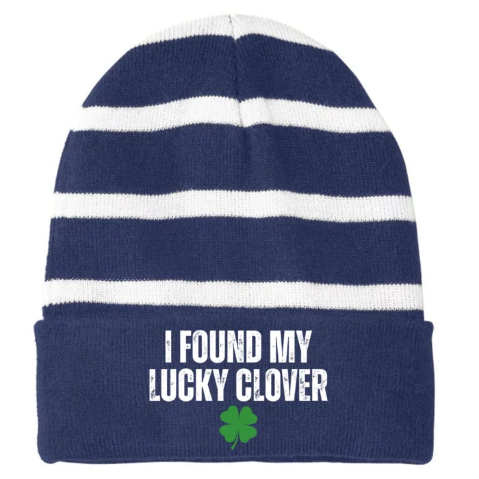 I Found My Lucky Clover St Patricks Day Striped Beanie with Solid Band