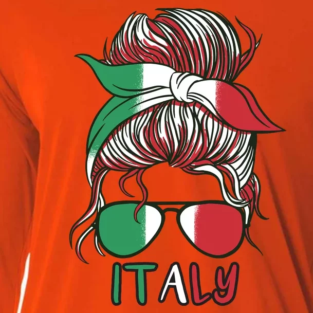 Italy Flag Messy Bun Italian Cooling Performance Long Sleeve Crew