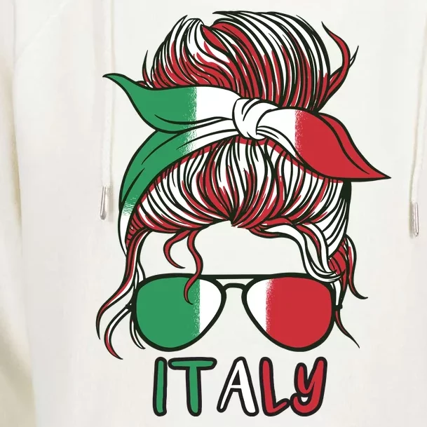 Italy Flag Messy Bun Italian Womens Funnel Neck Pullover Hood