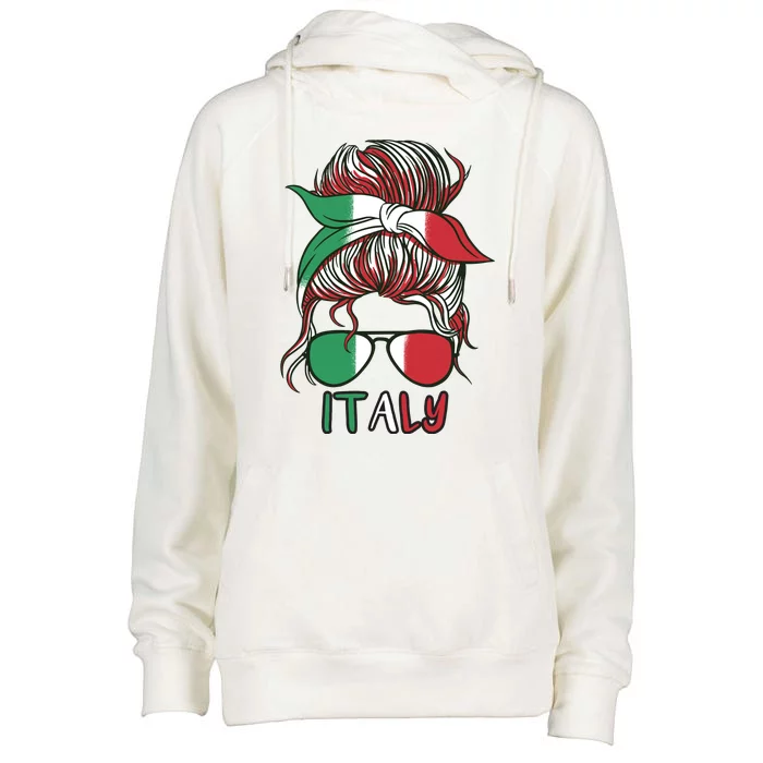 Italy Flag Messy Bun Italian Womens Funnel Neck Pullover Hood