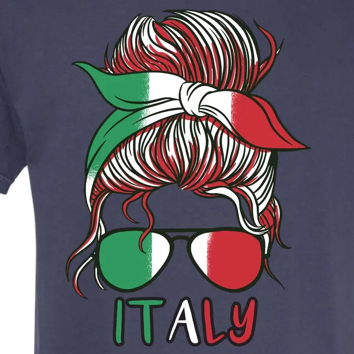 Italy Flag Messy Bun Italian Garment-Dyed Heavyweight T-Shirt