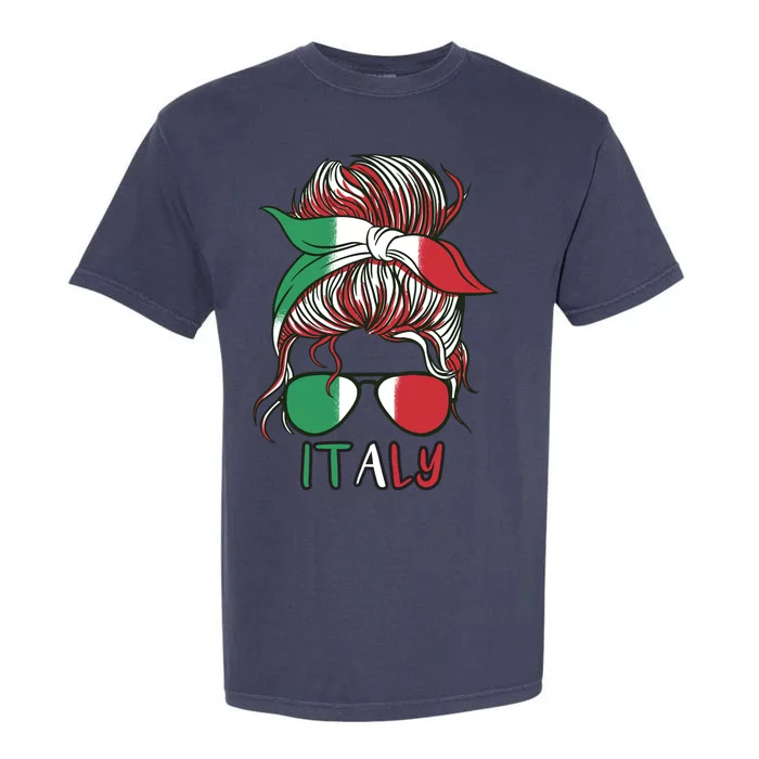 Italy Flag Messy Bun Italian Garment-Dyed Heavyweight T-Shirt