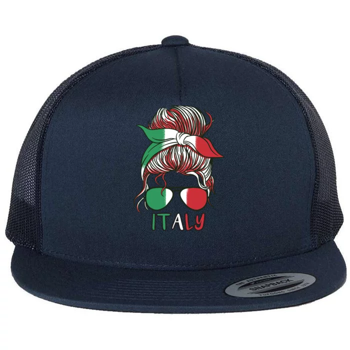 Italy Flag Messy Bun Italian Flat Bill Trucker Hat