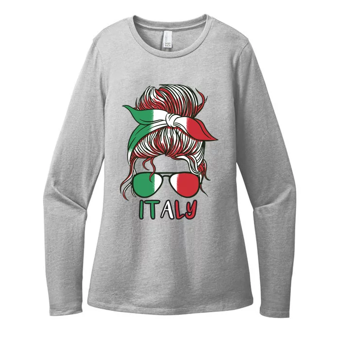 Italy Flag Messy Bun Italian Womens CVC Long Sleeve Shirt