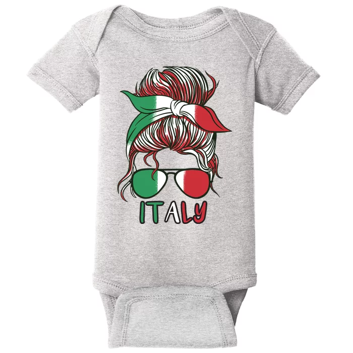 Italy Flag Messy Bun Italian Baby Bodysuit