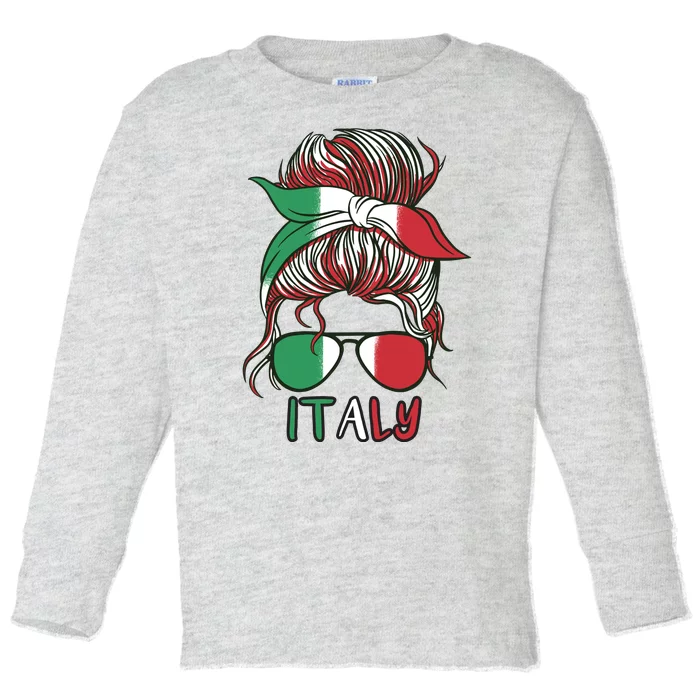 Italy Flag Messy Bun Italian Toddler Long Sleeve Shirt