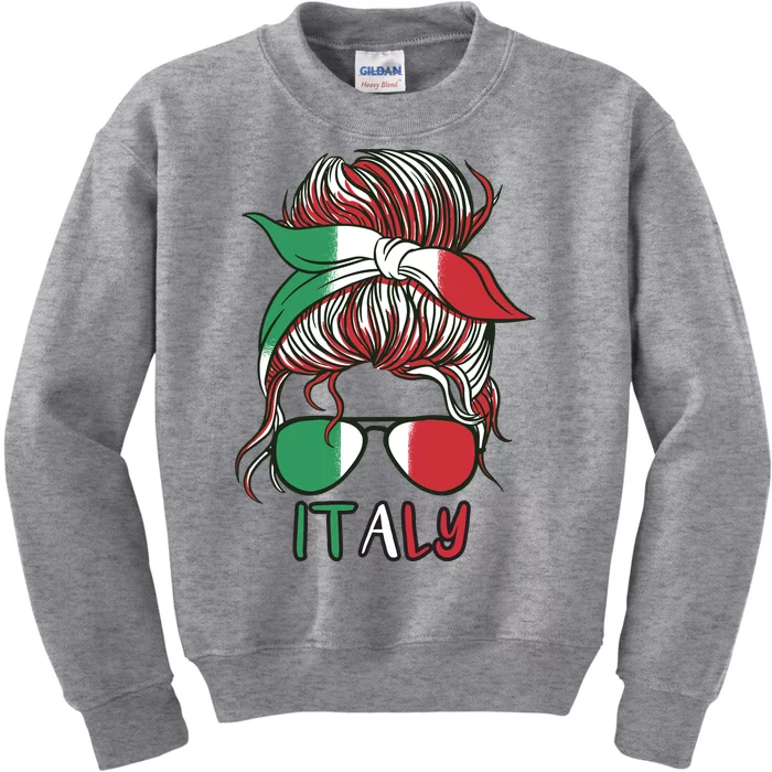 Italy Flag Messy Bun Italian Kids Sweatshirt