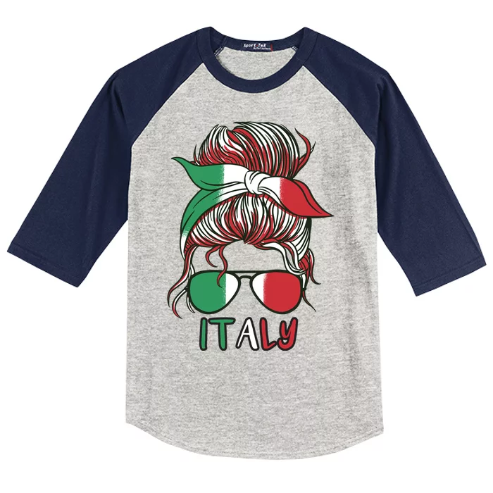 Italy Flag Messy Bun Italian Kids Colorblock Raglan Jersey