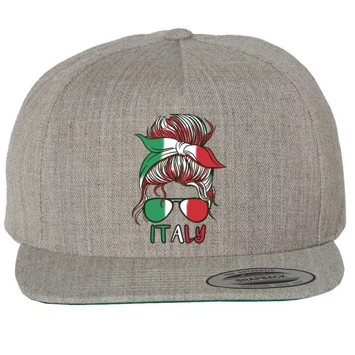 Italy Flag Messy Bun Italian Wool Snapback Cap