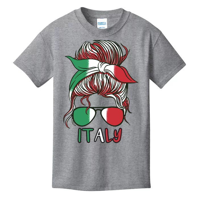 Italy Flag Messy Bun Italian Kids T-Shirt