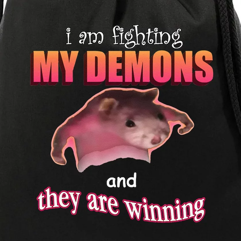 Im Fighting My Demons And They Are Winning Rat Word Art Meme Drawstring Bag