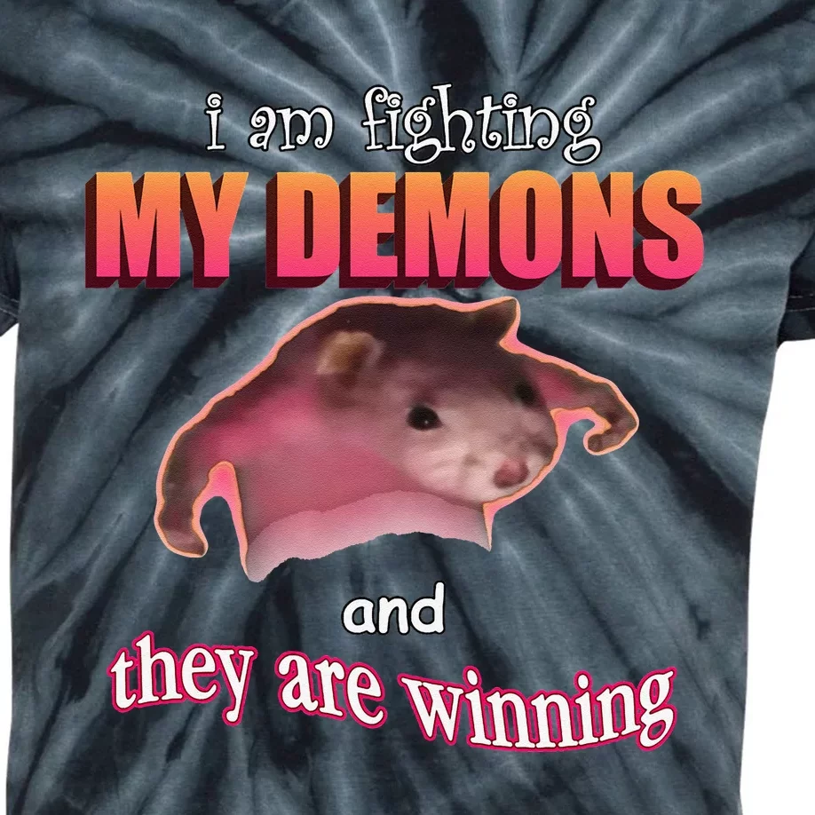 Im Fighting My Demons And They Are Winning Rat Word Art Meme Kids Tie-Dye T-Shirt