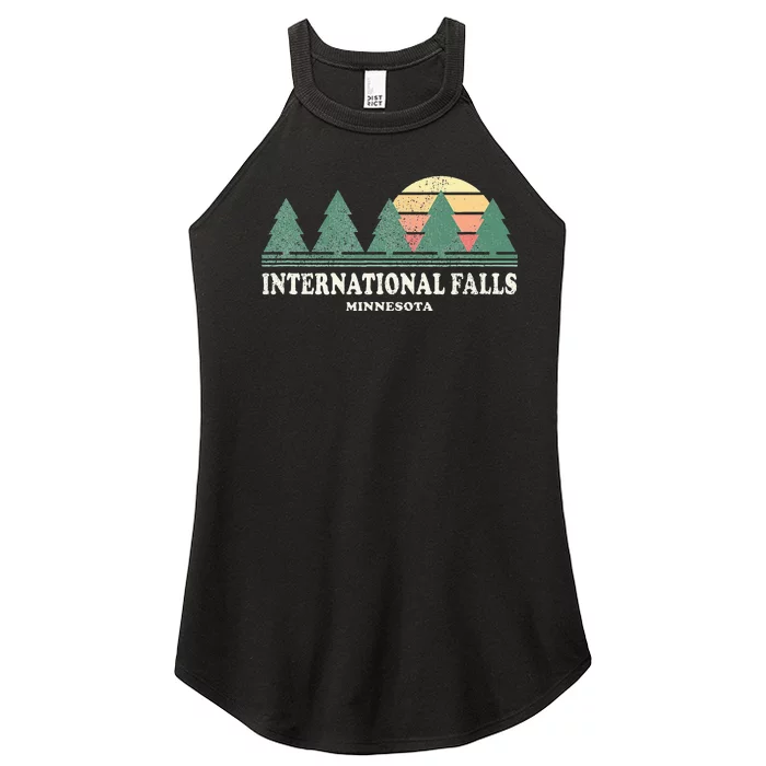 International Falls Mn Vintage Throwback Retro 70s Women’s Perfect Tri Rocker Tank