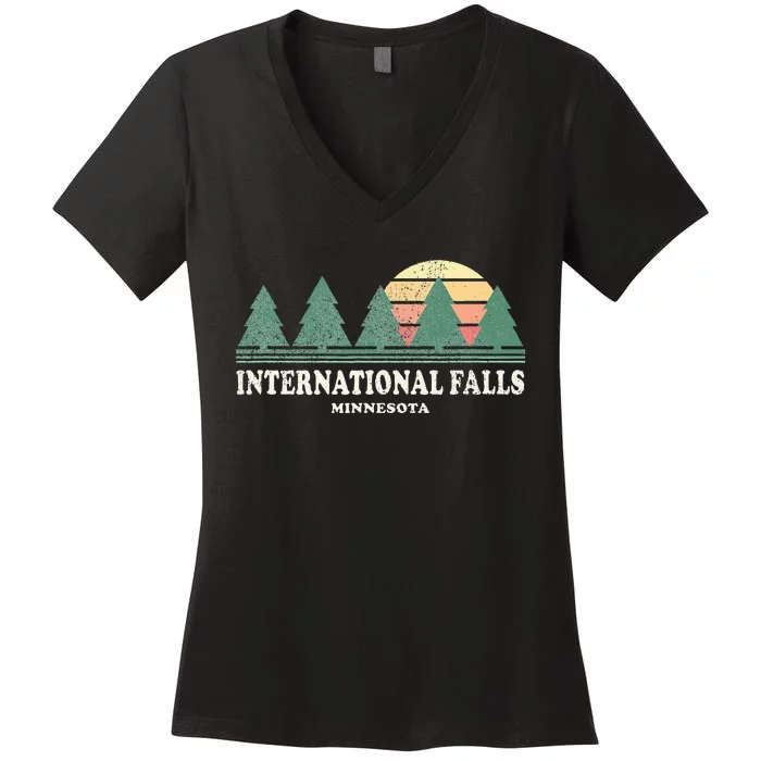 International Falls Mn Vintage Throwback Retro 70s Women's V-Neck T-Shirt