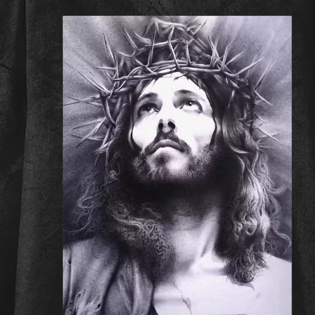 Image Face Of Jesus On A Cross With Crown Of Thorns Hooded Wearable Blanket