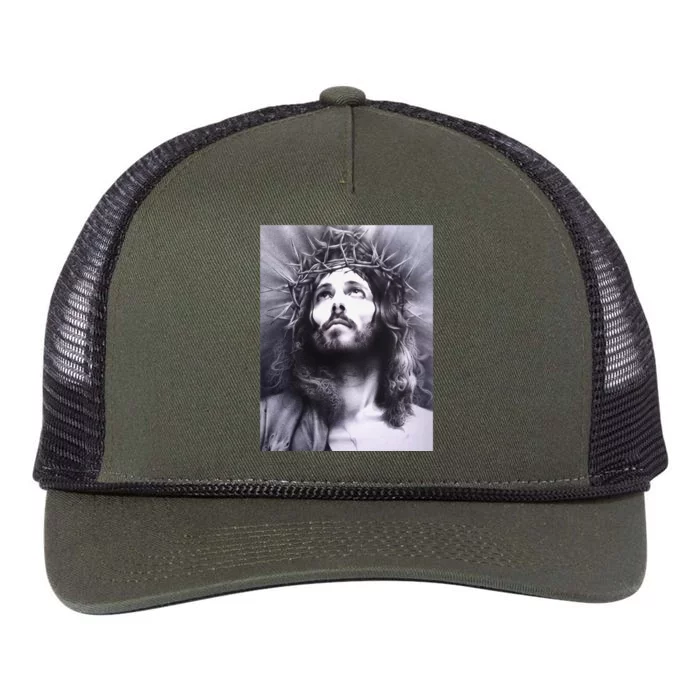 Image Face Of Jesus On A Cross With Crown Of Thorns Retro Rope Trucker Hat Cap