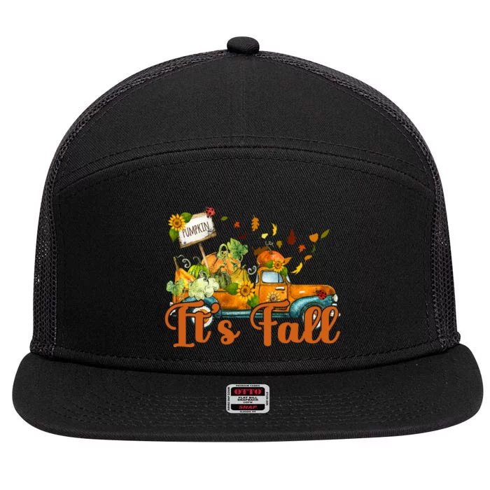 Its Fall Pumpkin Vintage Truck 7 Panel Mesh Trucker Snapback Hat