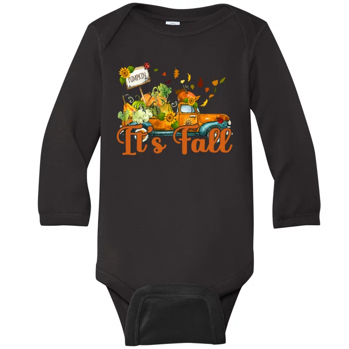 Its Fall Pumpkin Vintage Truck Baby Long Sleeve Bodysuit