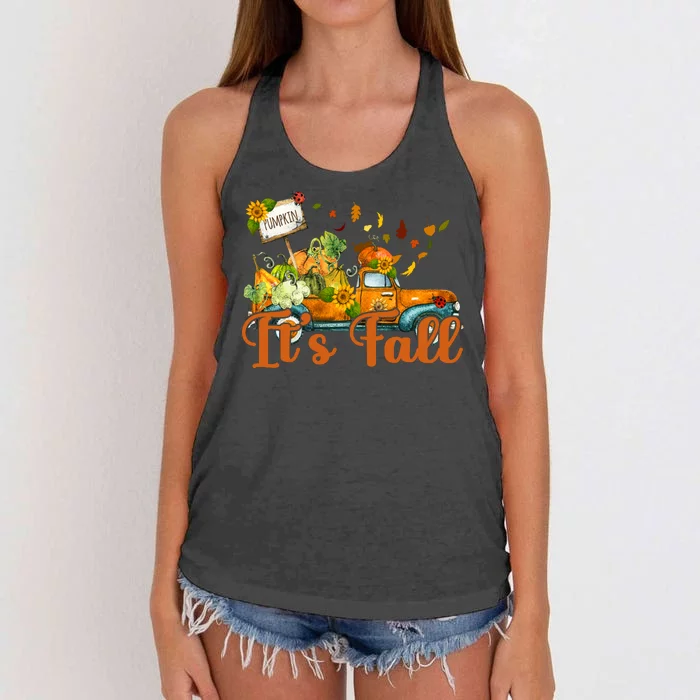 Its Fall Pumpkin Vintage Truck Women's Knotted Racerback Tank