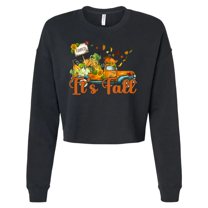 Its Fall Pumpkin Vintage Truck Cropped Pullover Crew