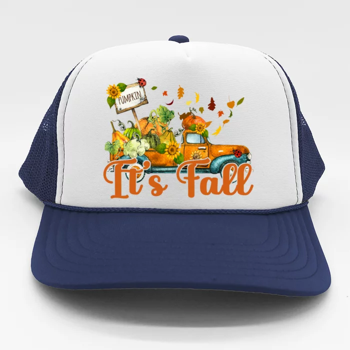 Its Fall Pumpkin Vintage Truck Trucker Hat