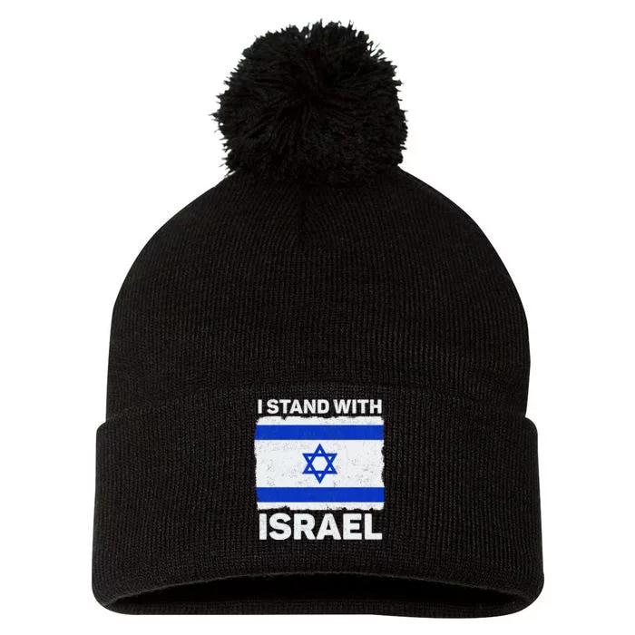 Israel Flag Patriotic Israel I Stand With Israel Pom Pom 12in Knit Beanie