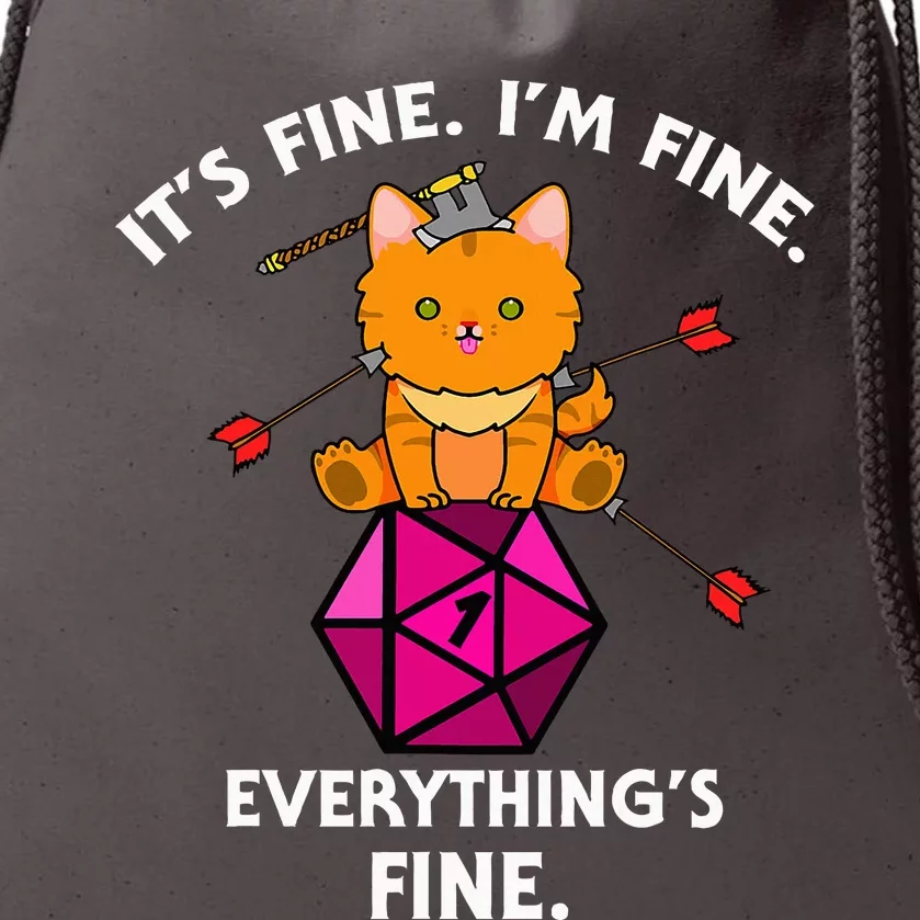 ItS Fine Rpg Gamer Cat D20 Dice Fail Funny Nerdy Geek Drawstring Bag