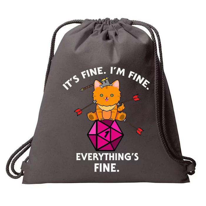 ItS Fine Rpg Gamer Cat D20 Dice Fail Funny Nerdy Geek Drawstring Bag